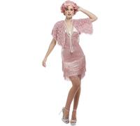 SMIFFYS Deluxe Costume Flapper, rosa, con vestito e stola di pelliccia Halloween, Carnevale