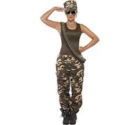 SMIFFYS Costume Deluxe mimetico color cachi, donna, include abito, pantaloni e cappello Halloween