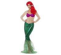 Piccolo Verde Sirena Adulti Donna Costume Vestirsi Lungo Abito Capelli Clip