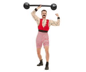 Smiffys Deluxe Strongman Costume, Red & White (Size XL)
