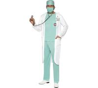 Smiffys Costume da dottore, bianco,con parte superiore, pantaloni, cappello, maschera, mantello, tag con il nome trasparente