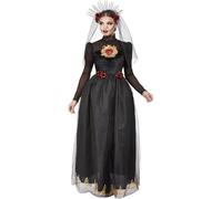SMIFFYS DOTD Costume da sposa del cuore sacro, Nero, Abito e fascia velata Halloween, Carnevale