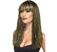 Donna Egyptian Goddess Parrucca Nero con Oro Decorazione Queen Cleopatra Costume