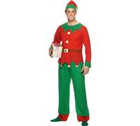 SMIFFYS Costume da elfo, Rosso e verde, con top, pantaloni e cappello Halloween, Carnevale