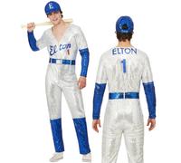 Smiffys Elton John Costume Paillettes Baseball Deluxe Silver Tuta Uomo