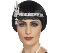 SMIFFYS Fascia per capelli con gioielli stile Flapper, Argento Halloween, Carnevale