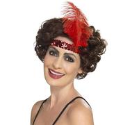 SMIFFYS Fascia per capelli stile Flapper, Rosso, con piuma