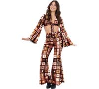 Smiffys Fever 60s Vintage Crochet Flared Trousers & Tie Front Top Costume, Retro