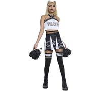 SMIFFYS Fever - Costume da cheerleader dei Vamp bianco e nero, con top, gonna, calzini e pompon