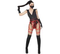SMIFFYS Fever - Costume da Ninja rosso, Body, imbracatura per le gambe, maschera e guanti Halloween