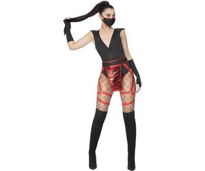 SMIFFYS Fever - Costume da Ninja rosso, Body, imbracatura per le gambe, maschera e guanti Halloween