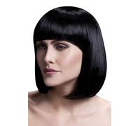 Smiffys Collezione Fever Parrucca Elise,nero, taglio liscio a caschetto con frangetta, 33cm / 13in