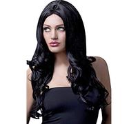Smiffys Collezione Fever Parrucca Rianna, nero, lunga ricci morbidi con riga nel mezzo, 66cm / 26in Halloween, Carnevale