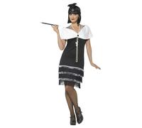 SMIFFYS Costume Flapper, nero, con vestito, cerchietto e stola di pelliccia