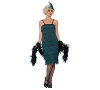 Smiffy's Costume Flapper Charleston – Vestito frange 1920s, abito lungo, fascia e guanti, Verde M