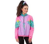Smiffys Giacca a vento da donna anni '80 in stile retrò fluo in rosa e viola, per feste di addio al nubilato, feste e temi in maschera anni '80