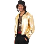 Smiffys Giacca dorata da uomo, stile bomber metallizzato lucido, zip con bordo nero, costume per hip hop anni '80, feste in discoteca, festival ed eventi a tema, L