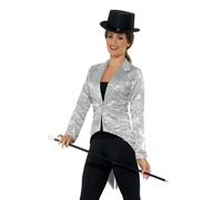 Smiffys Sequin Tailcoat Jacket, Ladies, Silver (Size M)