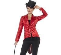 Smiffys Sequin Tailcoat Jacket, Ladies, Red (Size L)