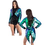 Smiffys Giacca Tailcoat Ricoperta Di Paillettes Unisex Disco 60s Blu Verde