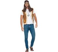 Smiffy's Gilè hippie Unisex Marrone con stampa CND e orlo in pelliccia Halloween