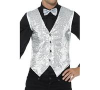 Smiffys Gilet con paillette, argento Halloween