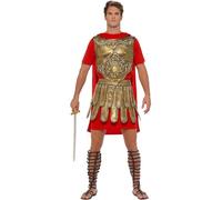 SMIFFYS Gladiatore romano, Oro e Rosso, con tunica, EVA armatura per petto e EVA gonna Halloween, Carnevale