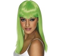 Donna 80s 1980s Glamourama Parrucca Costume con Frangia Verde Neon Da Smiffys