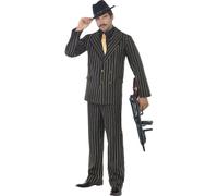 Smiffys Gold Pinstripe Gangster Costume, Black (Size L)