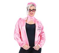 Smiffys Grease - Giacca da donna e accessori da donna, con licenza ufficiale anni '50, giacca di raso, fascia a pois, sciarpa, occhiali da sole per feste rock n roll, Halloween, taglia S