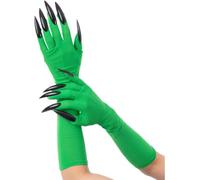 Smiffys Guanti da strega malvagia verde, con unghie nere