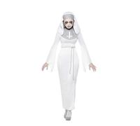 SMIFFYS Costume Spettro Suora dell'Asilo, Bianco, con Abito, Cintura e Cuffia Halloween