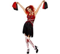 Smiffys High School Horror Cheerleader Costume, Red & Blac (Size XS)