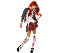 SMIFFYS Costume High School Horror Zombie Scolaro, Grigio, comprende Giacca, Camicia attaccata, Cravatta e Gonna Halloween