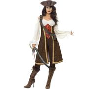 Smiffys High Seas Pirate Wench Costume, Brown (Size S)