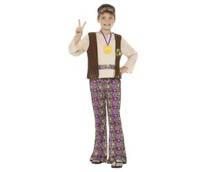 Smiffys Hippie Boy Costume, with Top, Attached Waistcoat, (Size S)