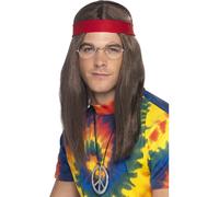 Uomo Hippie Uomo Parrucca Adulti 1960S 1970S Hippy Costume + Occhiali
