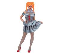 Smiffys IT Chapter Two Pennywise - Costume da donna per adulti, mini abito con maniche, volant sul collo e collant, grigio, licenza ufficiale, ideale per Halloween e feste in maschera abbinate