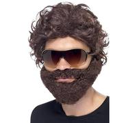 Smiffys Kit addio al celibato, marrone, con parrucca, barba e occhiali