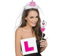 SMIFFYS Kit addio al nubilato, con tiara futura sposa e velo, stemma piatto L e bacchetta Halloween