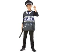 Smiffys Kit da agente di polizia, Costume senza maniche, cappello e manganello Halloween
