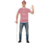 SMIFFYS Kit Dove è Wally?, rosso e bianco, con T-Shirt, cappello e occhiali Halloween