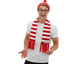 Smiffys Kit Dov'è Wally, Rosso e bianco, con cappello, sciarpa lavorata a maglia e occhiali Halloween