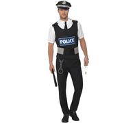 SMIFFYS Kit istantaneo da poliziotto, con abito, finta camicia, cappello e manette Halloween, Carnevale