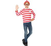 SMIFFYS Kit istantaneo Dov'è Wally, Rosso e bianco, con maglia, cappello e occhiali Halloween