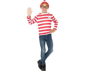 SMIFFYS Kit istantaneo Dov'è Wally, Rosso e bianco, con maglia, cappello e occhiali Halloween