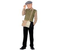 Smiffys Kit Ragazzo Seconda Guerra Mondiale Verde, Golfino con Camicia, Cappello, Borsa e Etichetta di Riconoscimento Halloween