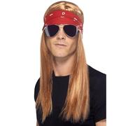 90's Rocker Kit Con Ramati Parrucca Bandana E Occhiali da Sole Uomo Costume