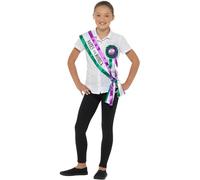 Ragazze Victorian Suffragette Kit Fascia Rosetta Vestirsi Lucido Viola Verde