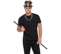 Smiffys Kit Voodoo, con cappello in piuma, Nero, Collana di canna e di ossa del cranio staccabili Halloween